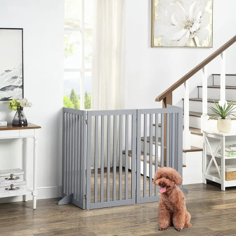 36”H Free Standing Pet Gate for Dog Cat Baby, Tall Wooden Dog Gates for Doorway, Stairs, Foldable Pet Fence for The House