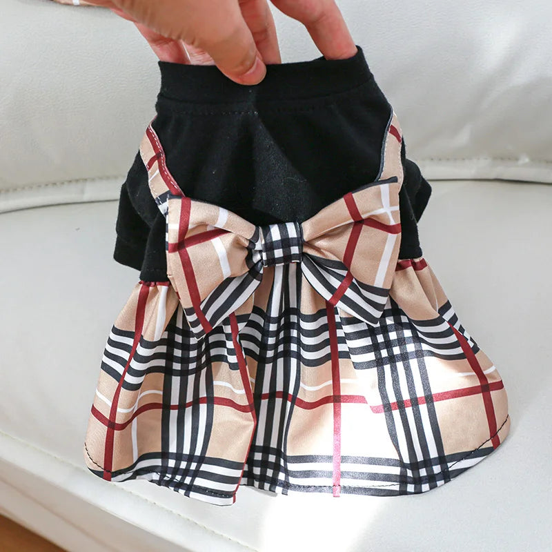 Pet Dog Cat Clothes Spring Summer Dress Big Bow Plaid Puppy Floral Print Skirt Casual Tutu Coat Dress For Small Dog Pet Apparel