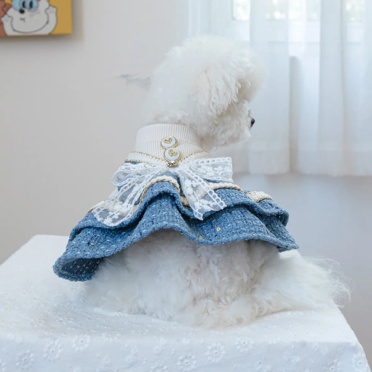 1PC Pet Clothing Autumn/Winter Thick Blues Noble Dress Princess Dress Suitable for Small and Medium sized Dogs