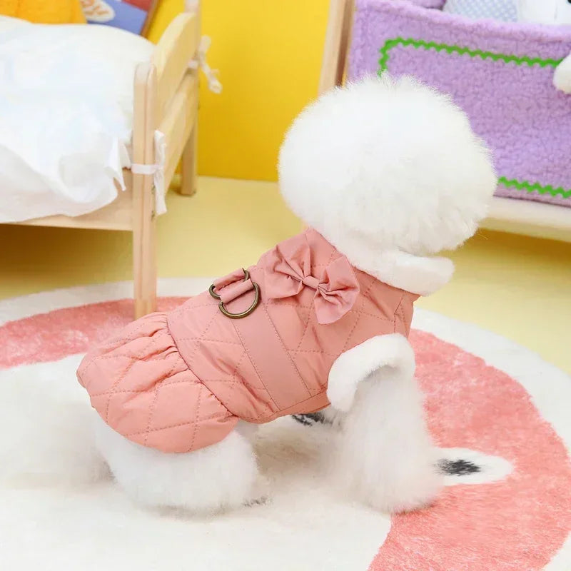 Dress Princess Girl Winter Pet Warm Dog York Thick Chihuahua Bow S Clothes Puppy Cats For Coat Maltese