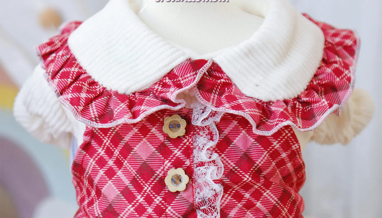 Pet Dog Clothes Red Plaid Suspender Dress for Dogs Clothing Cat Small Fake Two Pieces Cute Winter Chihuahua Pet Products 2023