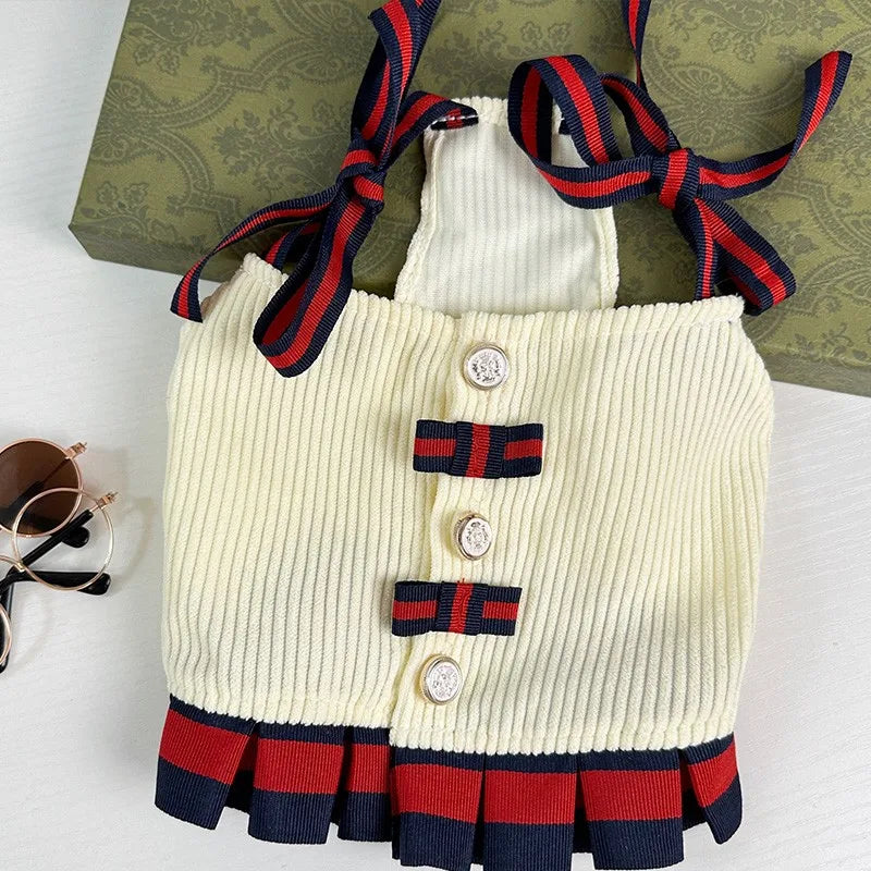 Dog Pleated Skirt British Style Color Contrast Strap Slip Dress Fashion Comfortable Dog Dress Cat Clothes Pet Clothes