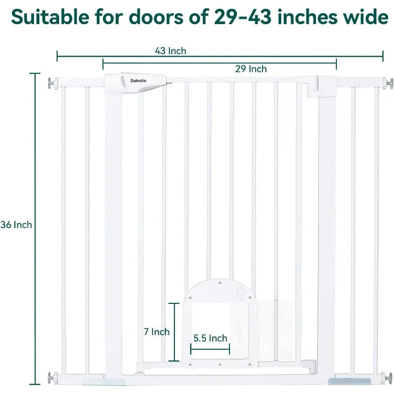 Baby Gate with Adjustable Cat Door, 29-43" Auto Close Durable Dog Gate for Stairs, Doorways and House,