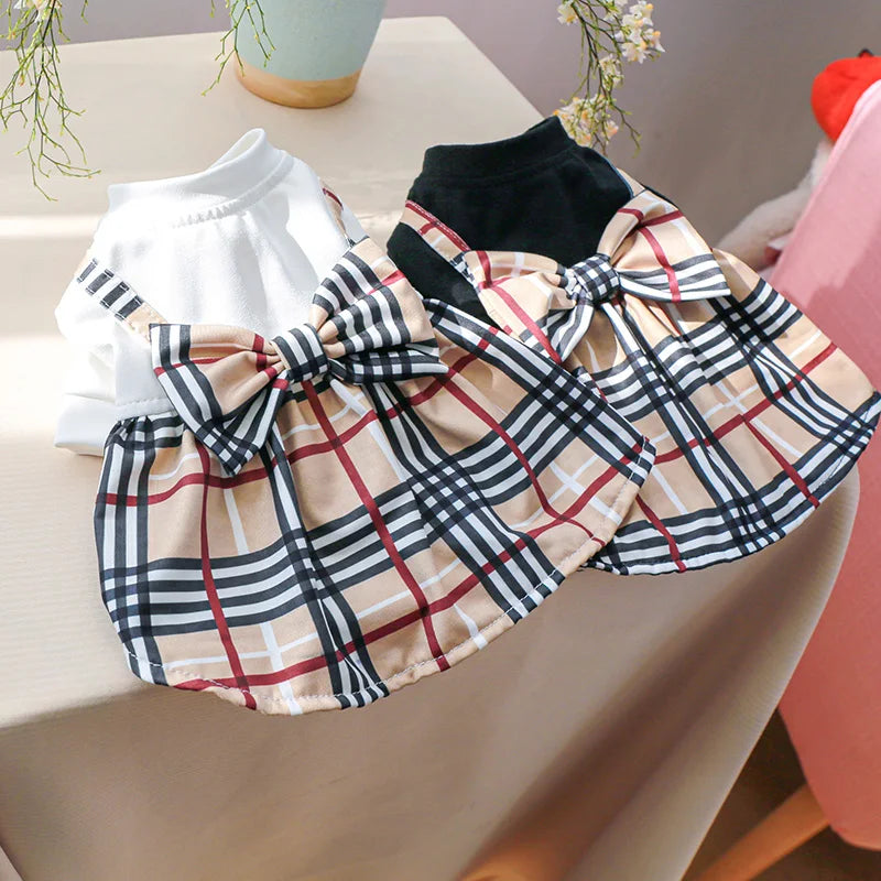 Pet Dog Cat Clothes Spring Summer Dress Big Bow Plaid Puppy Floral Print Skirt Casual Tutu Coat Dress For Small Dog Pet Apparel