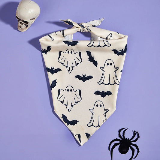 Soft Dog Bandana with Cute Ghost and Bat Pattern,Triangle Scarf for Puppy Small Dog, Pet Kerchief for Small Medium Dogs Hallowee