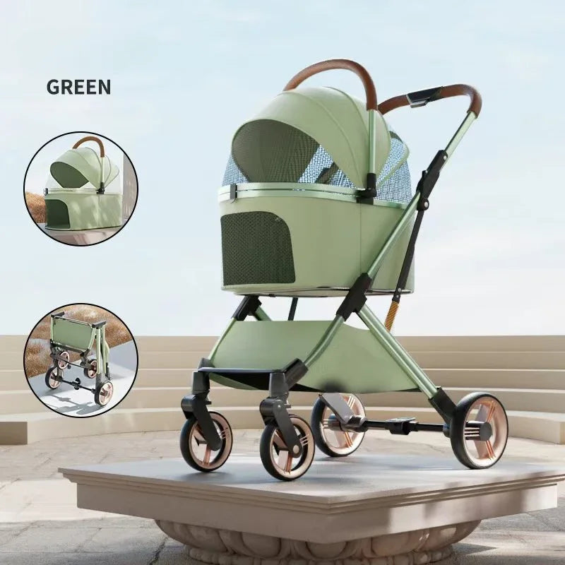 Detachable Pet Stroller Ultra-light Portable Outdoor Cat and Dog Stroller Aluminum Alloy Frame Four-wheel Shock Absorber