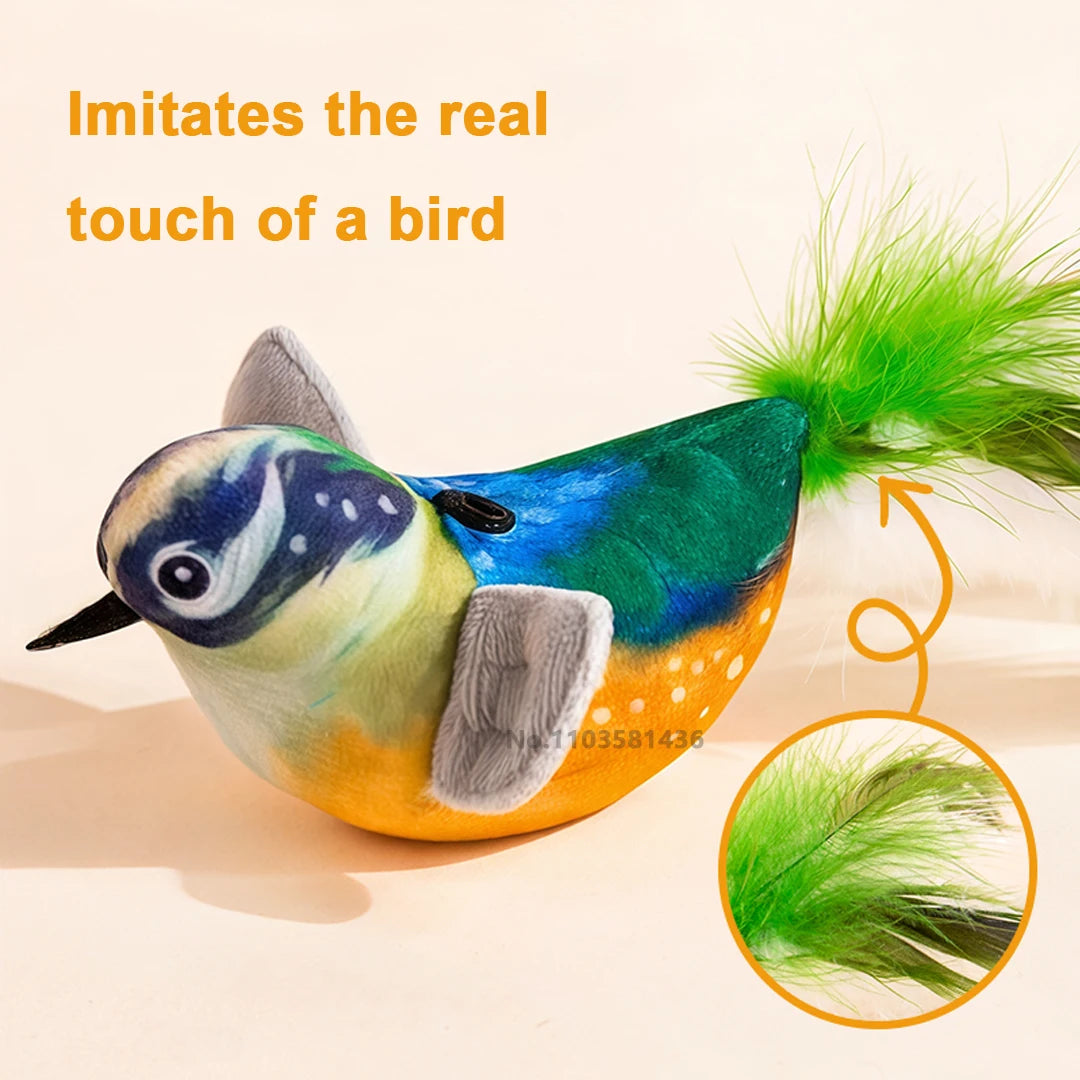 Pet Cat Toys Flying Bird Cat Toy Flapping Wings Sparrow Catnip Toys Vivid Chirping Simulation Bird Interactive Cat Toy