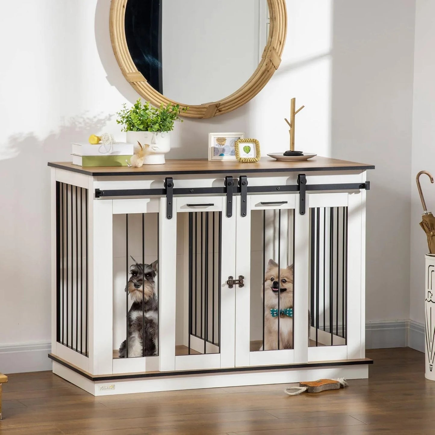 US Dog Crate Furniture with Divider, Dog Crate End Table for Small to Large Dogs, Large Indoor Dog Kennel