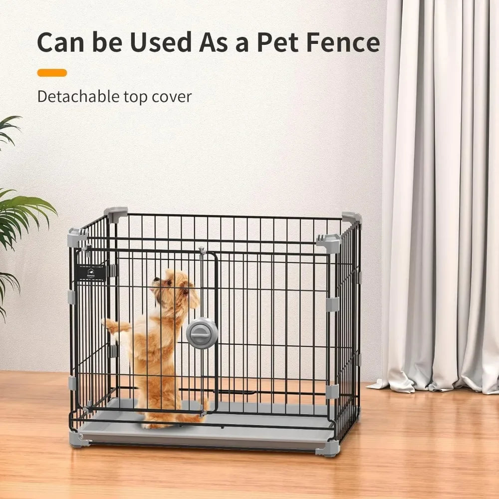 Black thick metal indoor wire cage with double doors and detachable tray, suitable for small dogs weighing less than 25 pounds