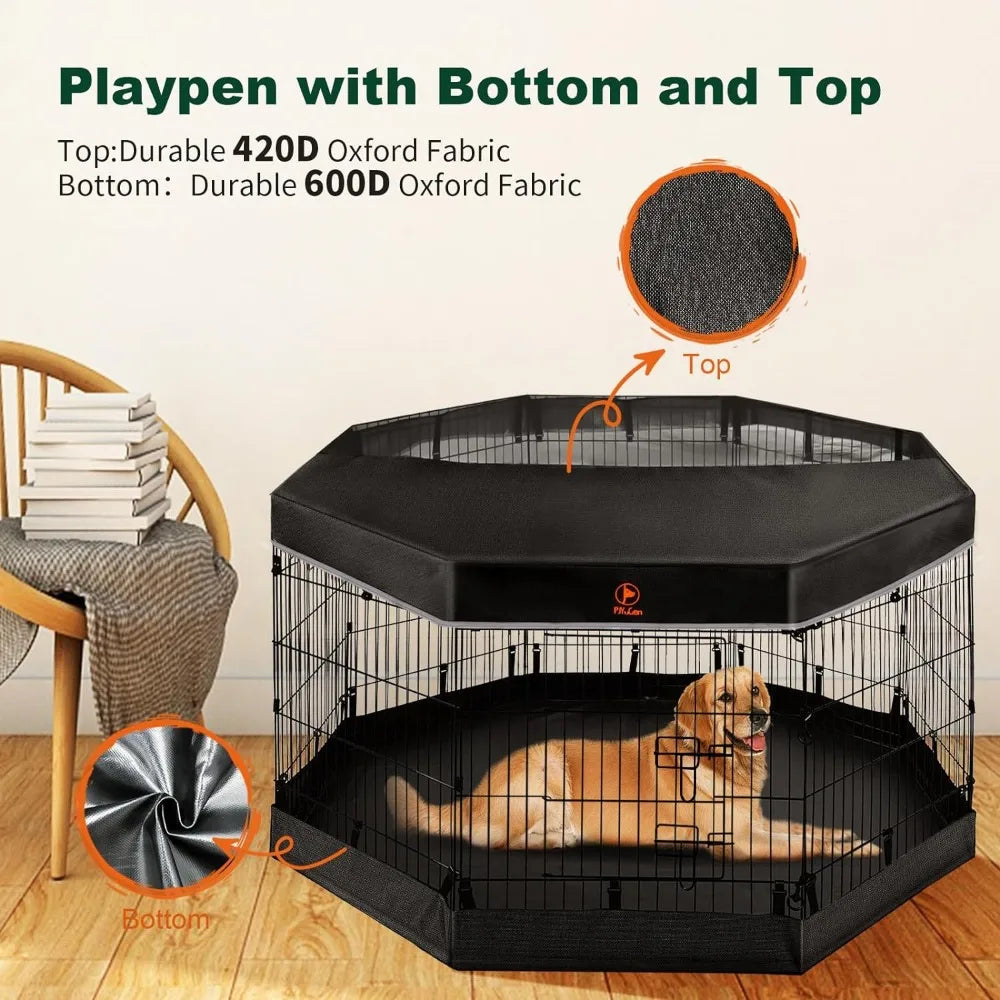 Dog Playpen - Metal Foldable Dog Exercise Pen, Pet Fence Puppy Crate Kennel Indoor Outdoor with 8 Panels 30”H