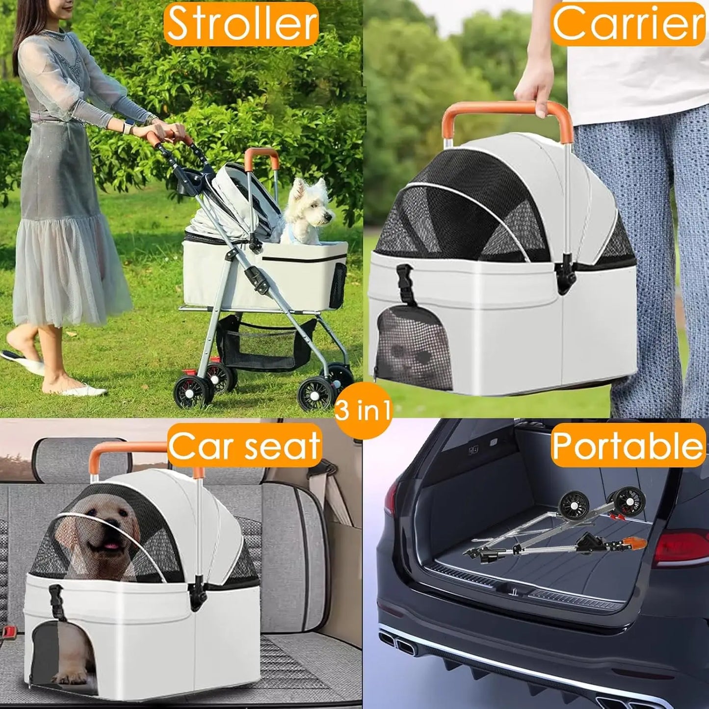 Dog Stroller, Pet Stroller, Cat Strollers – with Portable Dog Food and Water Bowl Set, Foldable Pet Dog Cat Carrier for Medium