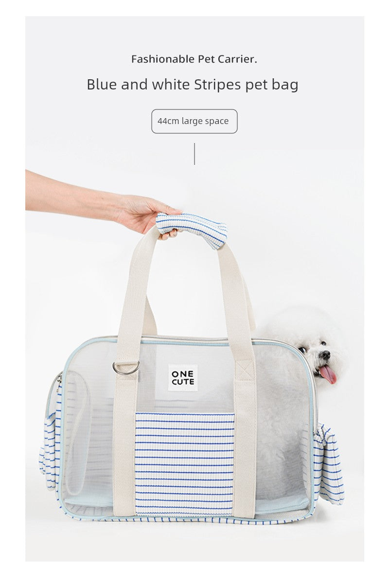 Onecute Blue and White Stripes Travel Bag Pet Dog