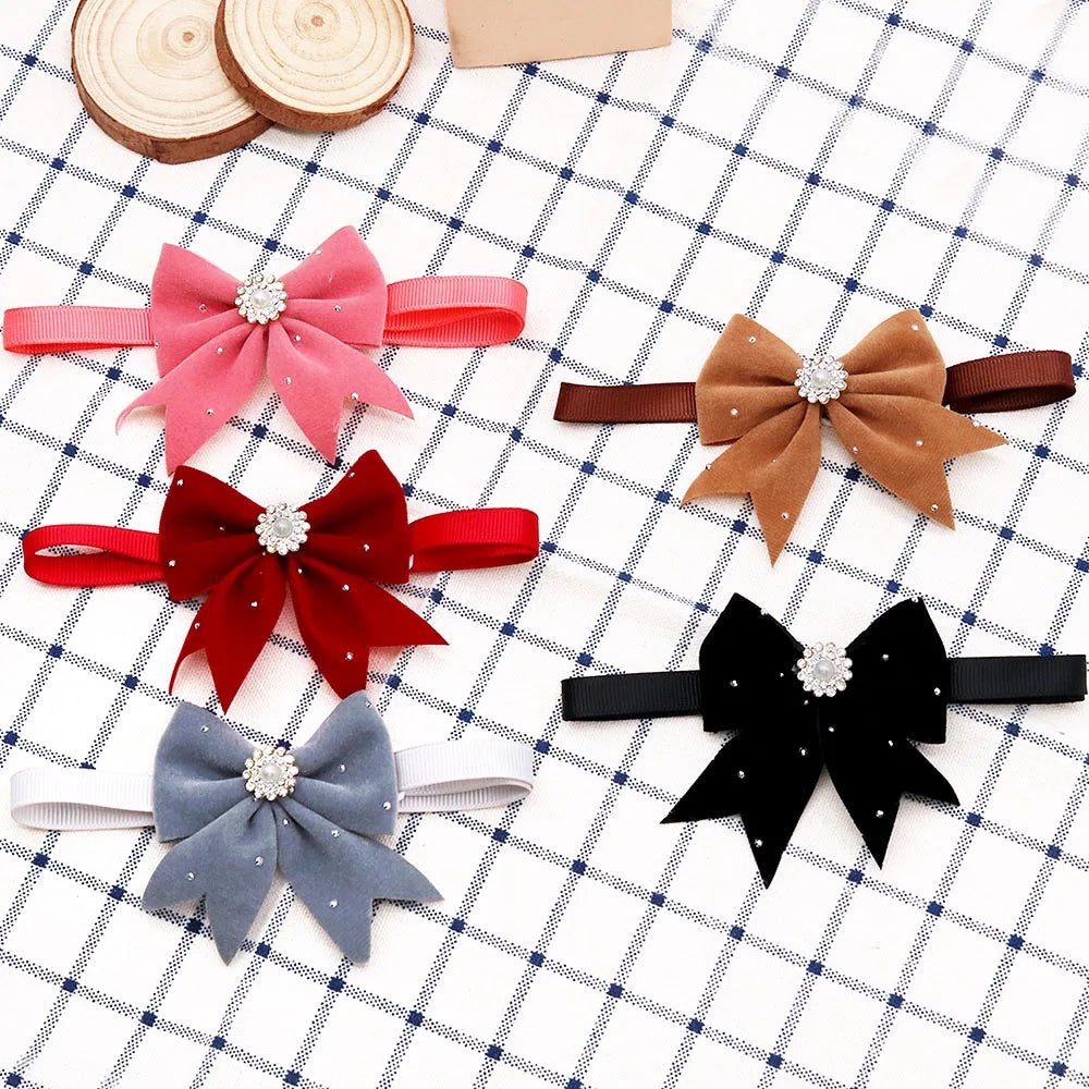 20PCS Handmade Adjustable Pet Collar Dog Grooming Accessories Dog Bow With Drill For Dogs and Cat Dog Bowties Pet Supplies