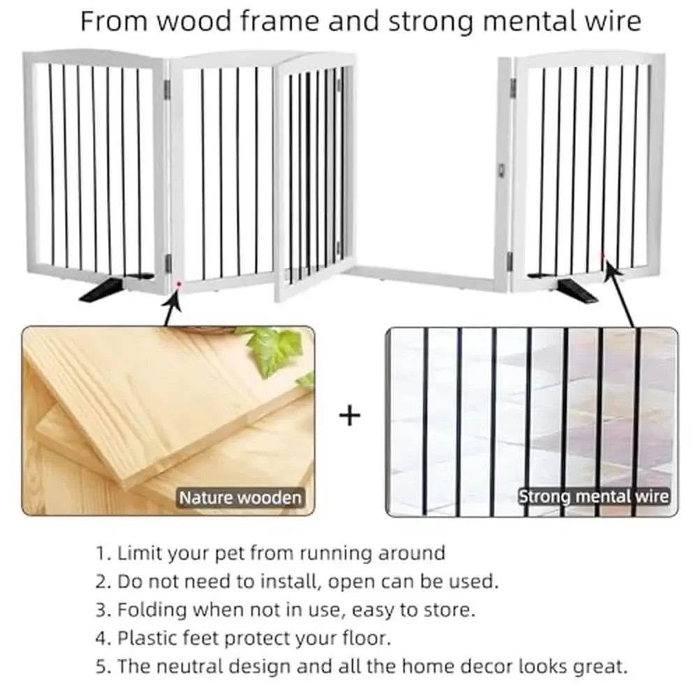 Freestanding Wooden Pet Gate with Lockable Door Foldable Indoor Dog Fence House Doorways Stairs Room Divider and Safety Fence