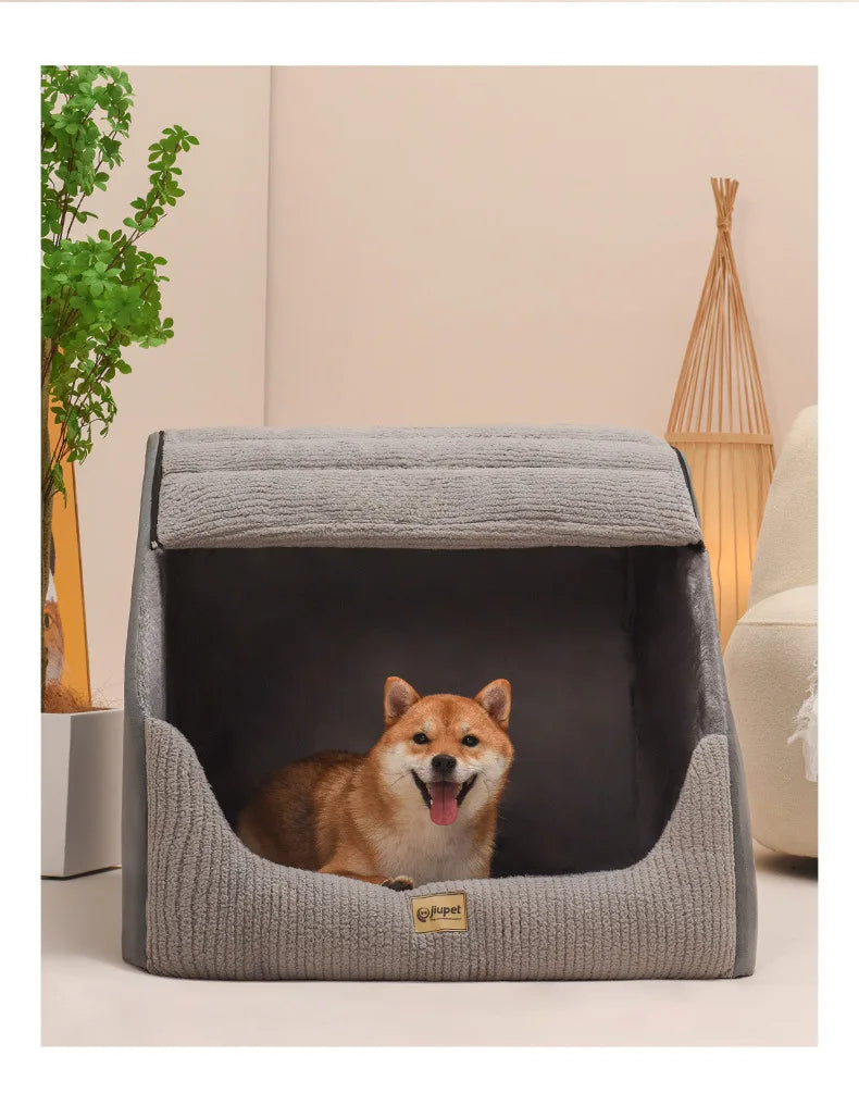 Niche d'hiver chaude pour chien de taille moyenne et grande taille Golden Retriever amovible et lavable Niche fermée pour chien Villa Nid pour chat Lit pour animal de compagnie