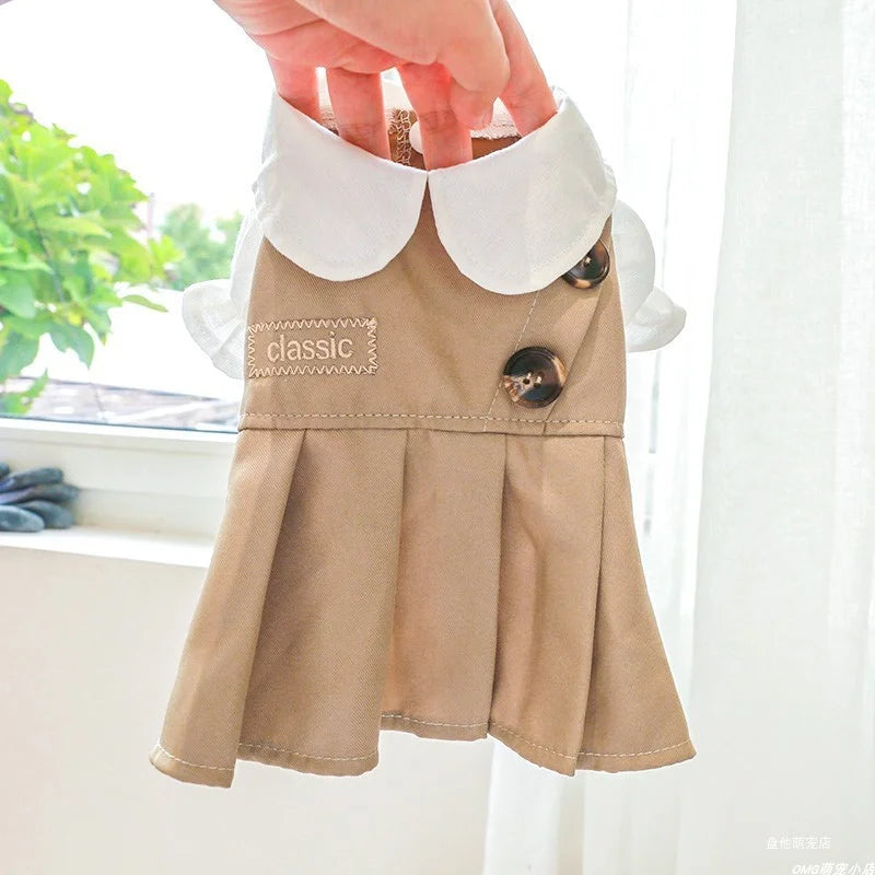 PETCIRCLE Dog Clothes Khaki Doll Collar Dress For Small Dog Puppy Pet Cat All Season Pet Cute Costume Pet Clothes Dog Coat Skirt