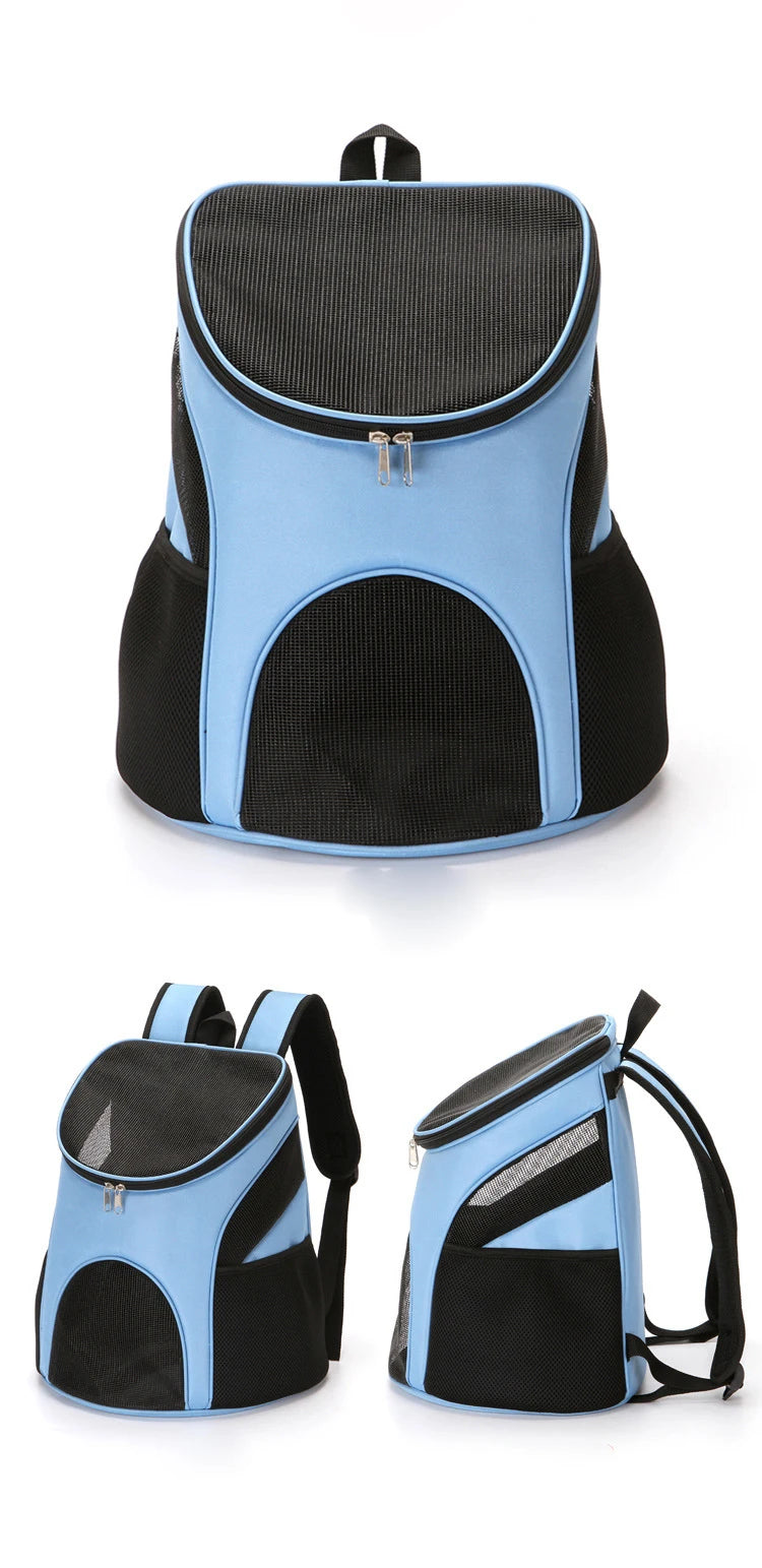 Pet Backpack Portable Foldable Dog and Cat Outdoor Travel Carrier Double Shoulder with Zipper Breathable Mesh Bag