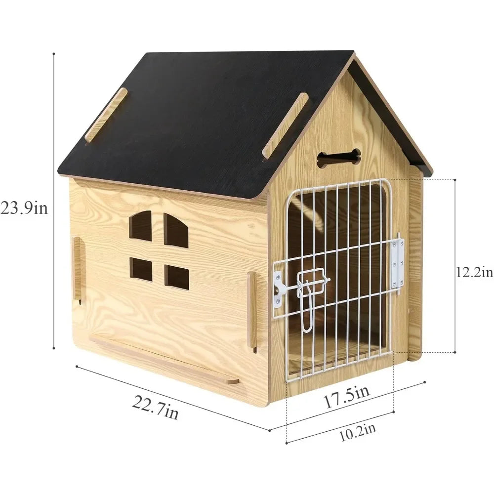 Caseta para perros de diseño de madera cómoda, casa para perros, habitación pequeña para interiores, cueva para perros con rejillas de ventilación y piso elevado para mantener el calor, jaula