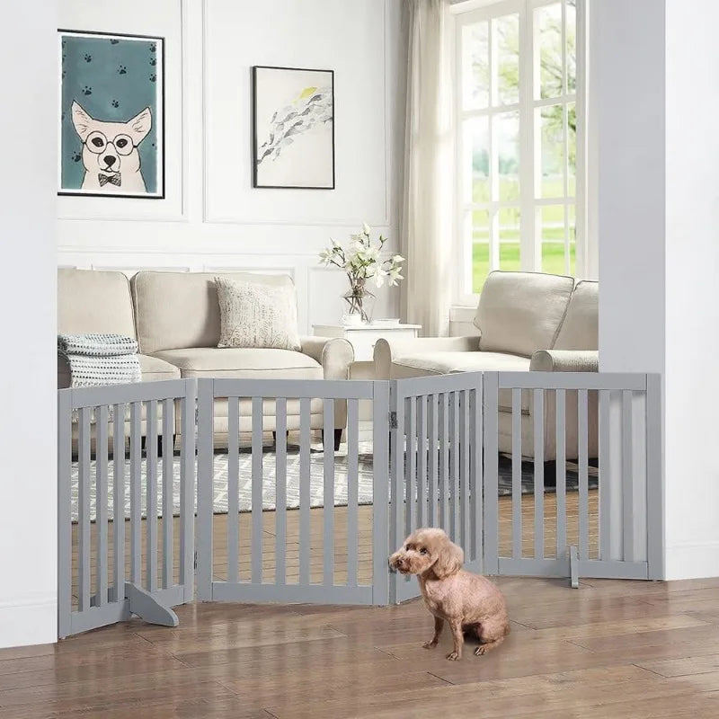 36”H Free Standing Pet Gate for Dog Cat Baby, Tall Wooden Dog Gates for Doorway, Stairs, Foldable Pet Fence for The House