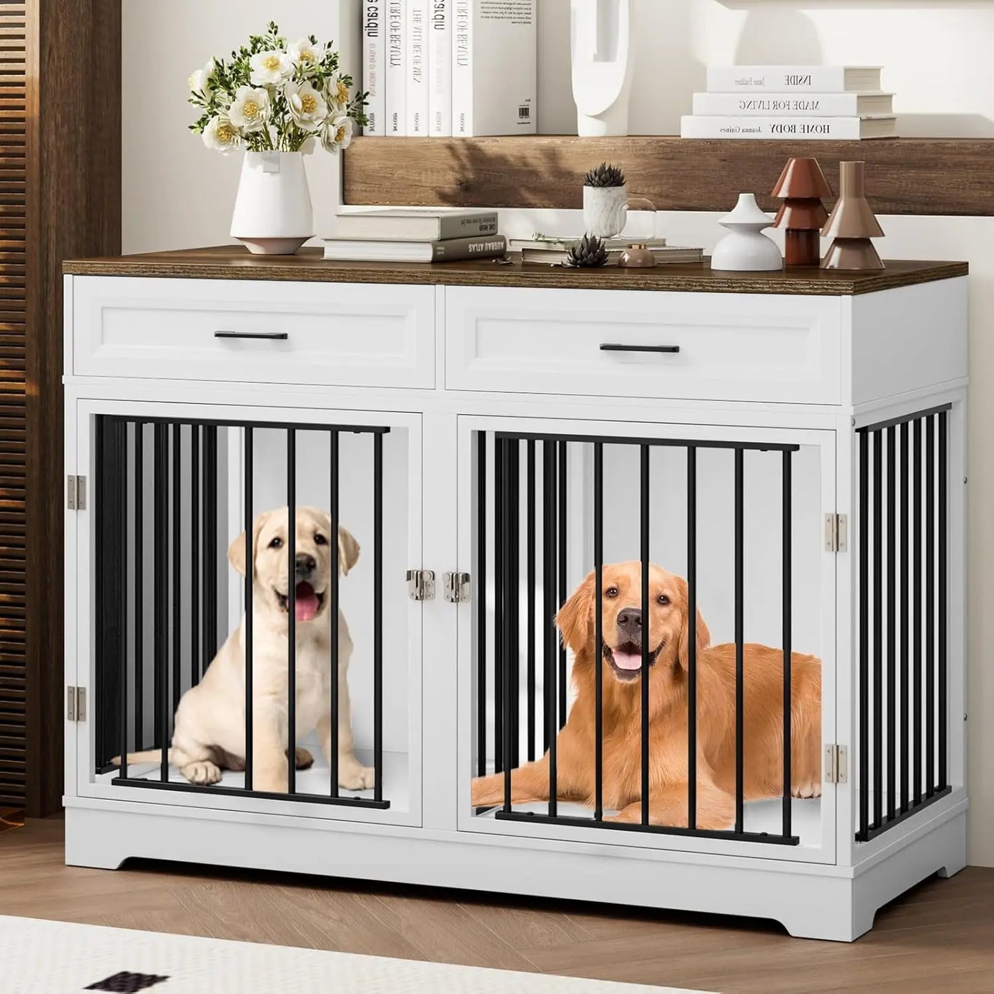 US Dog Crate Furniture 47" Wooden Dog Kennels for Dogs Indoor with a Removable Divider for Large/Medium/Small Dogs