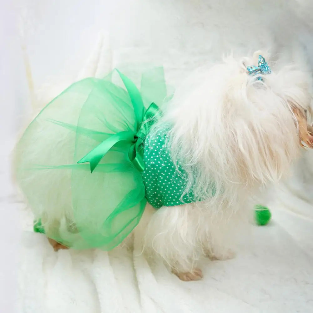 Wedding Dog Dresses Green Tulle Skirts For Small Dogs Sweet Bowknot Skirt Summer Dress Dog Clothes for Chihuahua Apparel