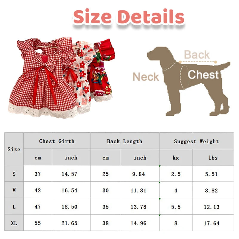 Summer Dog Dress Cute Flower Pattern Plaid Skirts Cat Princess Dresses Chihuahua Yorkie Sweet Skirts Puppy Clothes Pet Costume