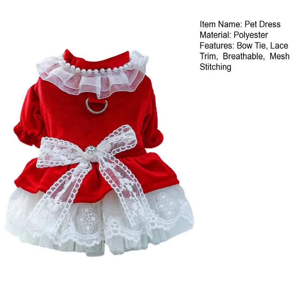 Dog Princess Dress with Bow Tie, Lace Trim, Mesh Stitching, Clothes for Small Dogs, Chihuahua