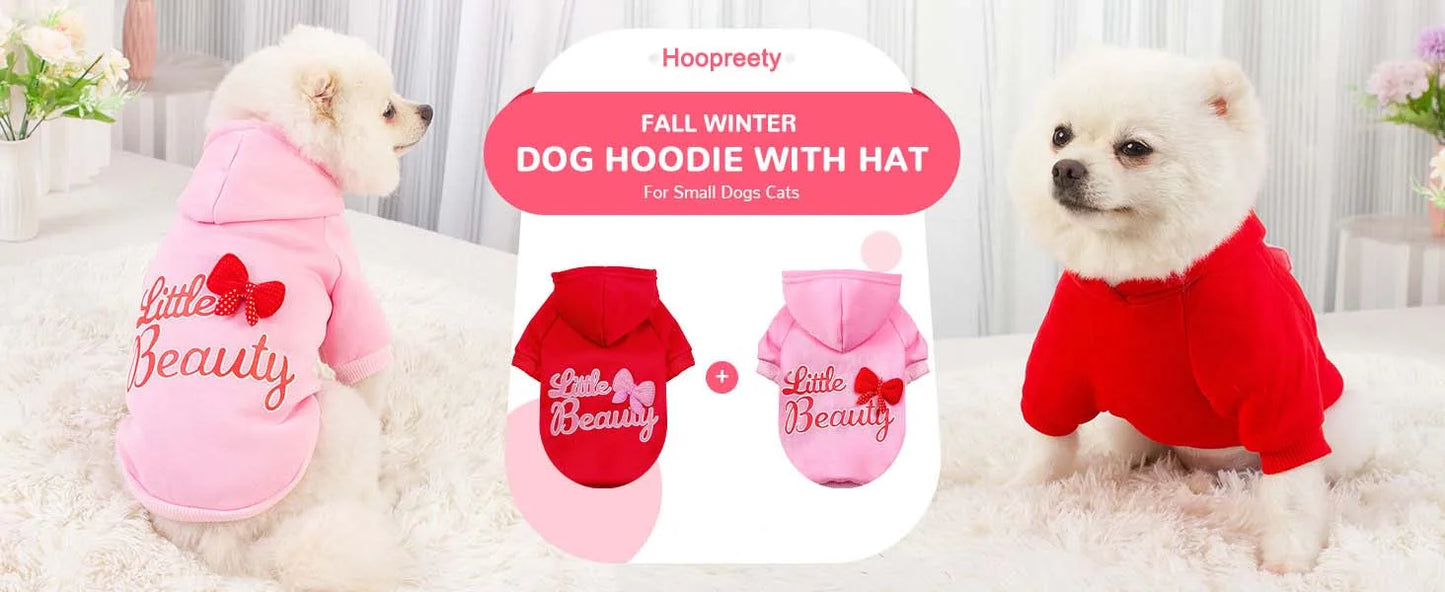 Dog Hoodie with Hat Girl Dog Sweatshirt with Leash Hole Spring Winter Doggie Clothes Puppy Dog Coat Pet Apparel for Small Dogs