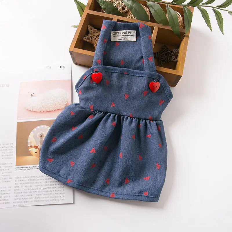 Four Seasons Pet Denim Love Strap Dress Pet Cat Dog Strap Dress Pumpkin Dress Bears Teddy Schnauzer Dog Dress Puppy Clothes