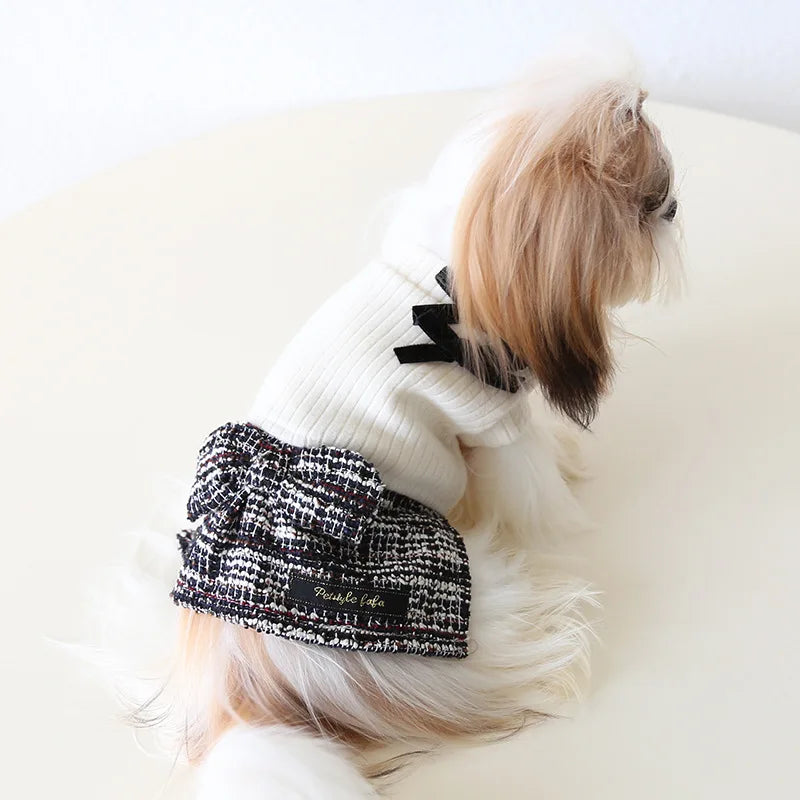 Pet Autumn and Winter Knitted Patchwork Coarse Woolen Dress New Woolen Dress Dog and Cat Clothing Puppy Clothes for Small Dogs