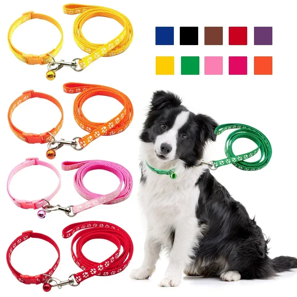 Cute Dog Paw Print Pet Traction Rope Puppy Collar Set Multiple Colors Adjustable Puppy Cat Accessories Pet Supplies 1.2M