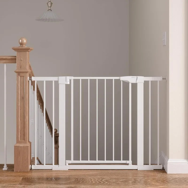 Baby Gate for Stairs, 29.6"-46" Pressure Mounted Dog Gate for House, Auto Close Pet Gate with Walk Through Door for Stairs