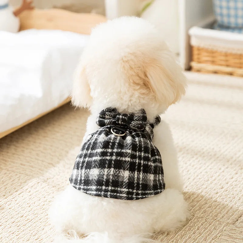 Luxury Dog Clothes Thickened Autumn Winter Warm Pet Dog Dress Puppy Shirt Striped Plaid Dog Costume Chihuahua Bichon Dog Coat