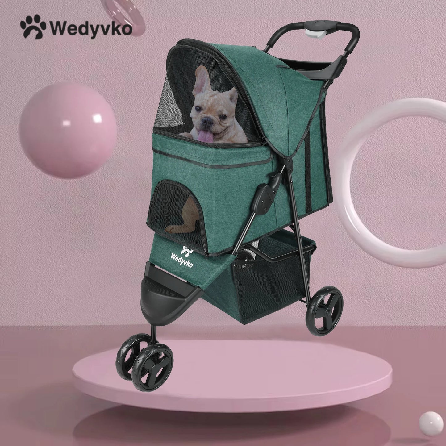 carreola para mascotas perro 3 Wheel Foldable Cat Dog Stroller with Storage Basket, Handle 360° Pet Dog Stroller