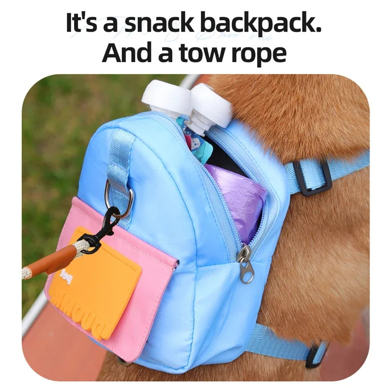 Pet Snack Storage Bag with Leash Large-capacity Multifunction Dogs Backpack Adjustable Harness Backpack Suitable Pet Travel Walk