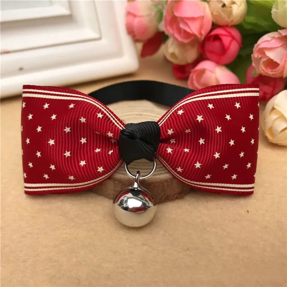 Collar con lazo ajustable para perro y gato, con cascabel, accesorio para animales pequeños, para Navidad, cumpleaños, vacaciones y fotografía