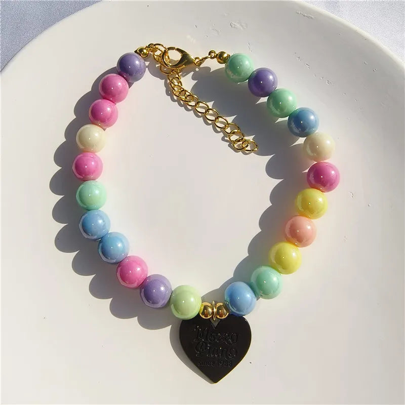 Simple Heart Letters Pendant Pet Pearl Necklace Cute Neck Decoration for Cat Puppy Dog High-grade Gift Cat Collar Pet Accessorie