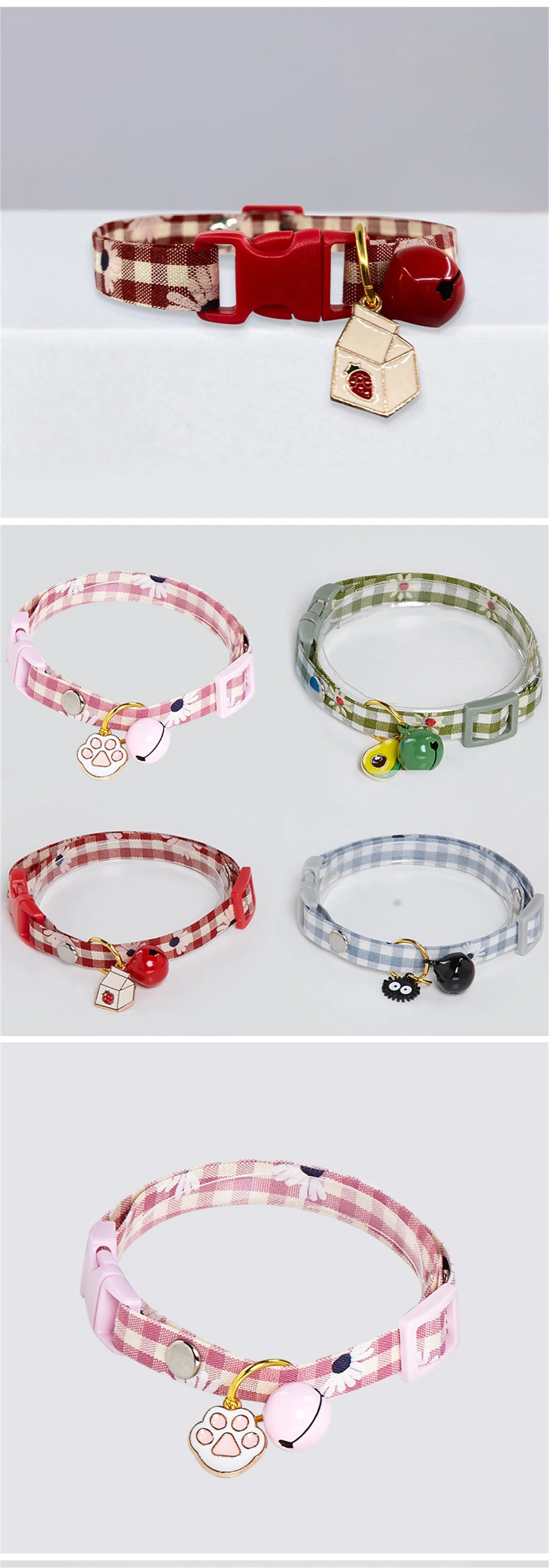 Collar Candy Avocado Pendant Cat Plaid Cat Collars Bell Cartoon Necklace Adjustable Collar for Cat Small Dog Pet Cat Accessories