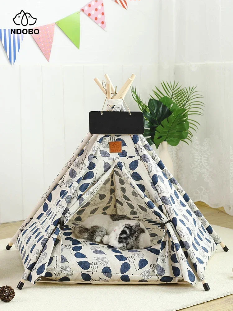 Pet Tent House Dog Bed Portable Removable Washable Teepee Puppy Cat Indoor Outdoor Kennels Cave with Cushion and Blackboard