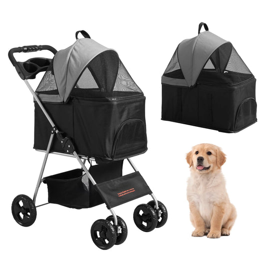 3-in-1 Pet Stroller,4Wheels Foldable Premium Multifunction Dog Cat Stroller with Cup Holder,35 lbs Weight Capacity