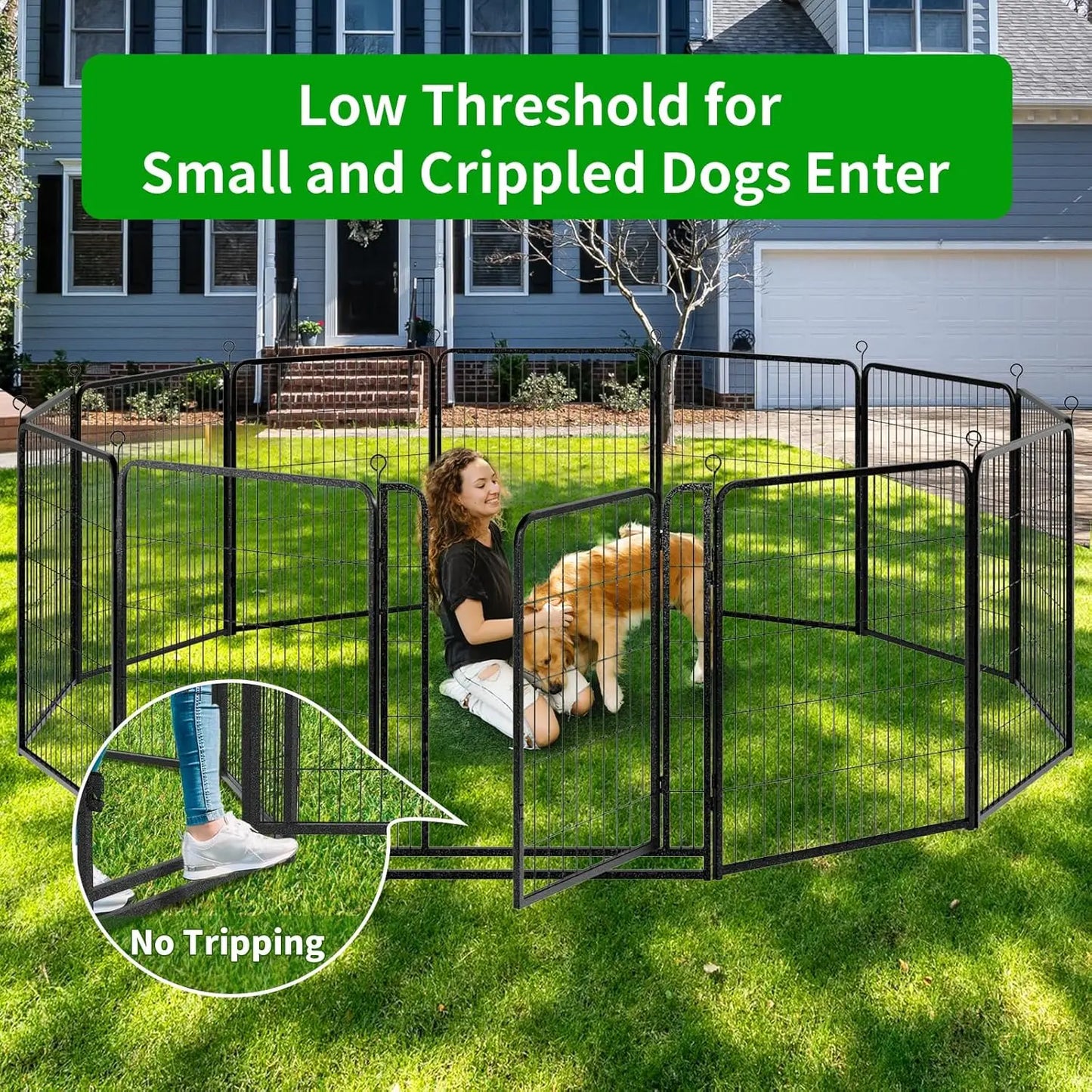 Dog Playpen Outdoor Extra Wide  Heavy Duty Dog Fence  Anti-Rust with Doors Portable for RV Camping Yard