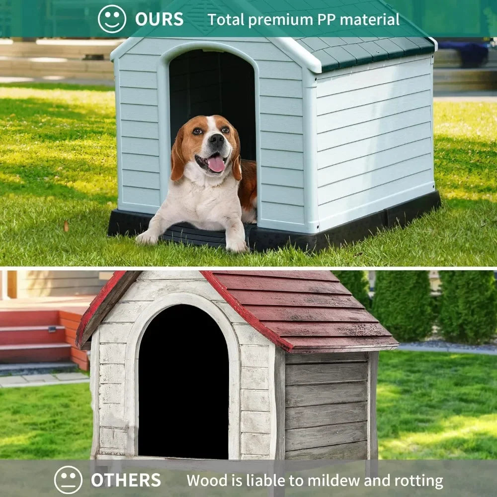 28.5'' Large Plastic Dog House Outdoor Indoor Doghouse Puppy Shelter Water Resistant Easy Assembly Sturdy Dog Kennel