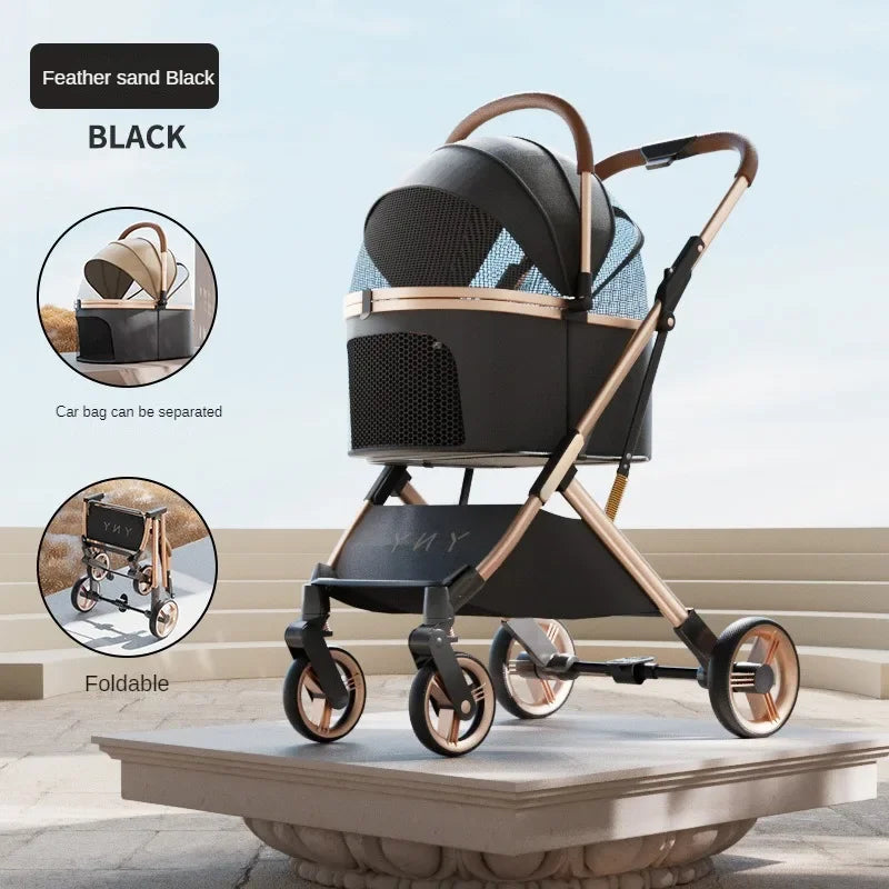 Detachable Pet Stroller Ultra-light Portable Outdoor Cat and Dog Stroller Aluminum Alloy Frame Four-wheel Shock Absorber