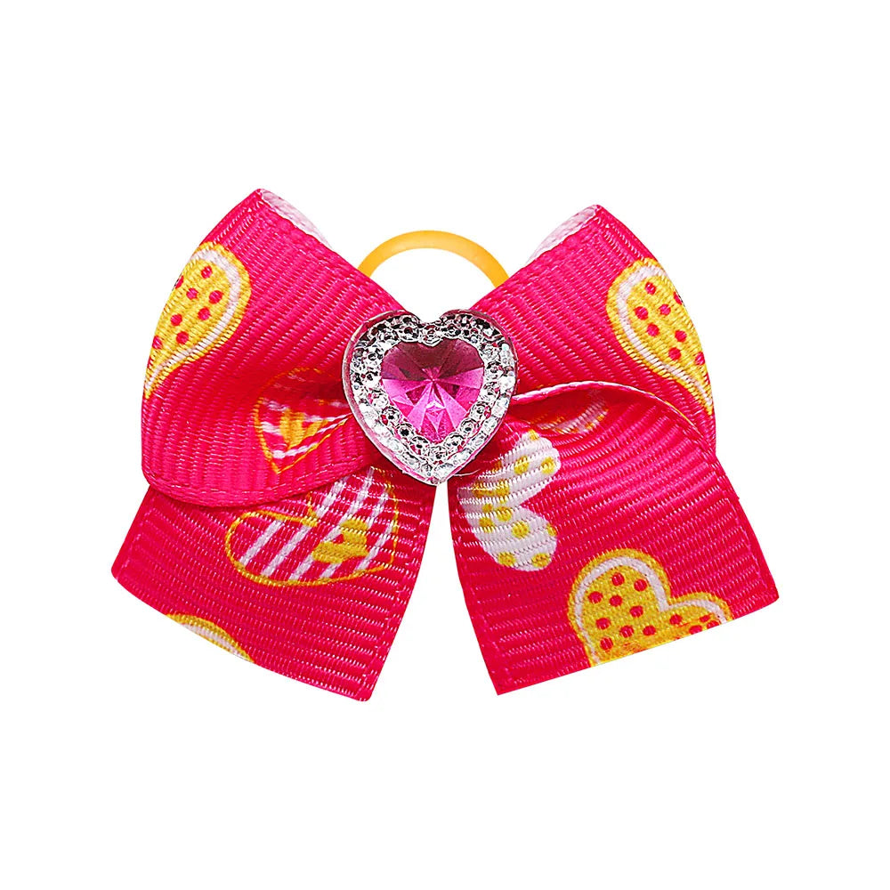 20PCS Red/Pink Series Dog Bows Valentine's Day Bows for Dogs Cute Cat Dog Bows for Rubber Band Pet Hair Bowknot Dog Accessories