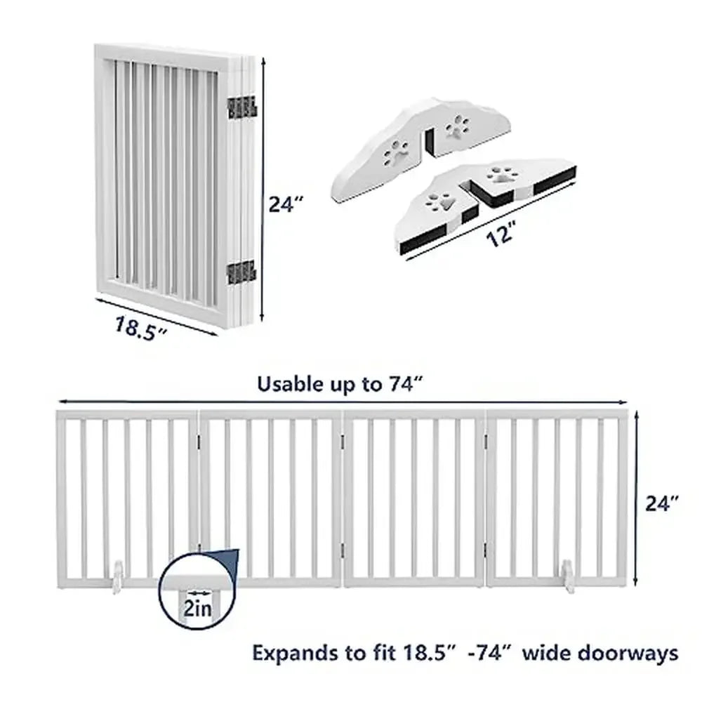 Wooden Foldable Dog Gate Panel Pet Fence Freestanding Indoor House Puppy Cat Barrier I/U/Z Shape 18.5-74" Wide White Wood Gates