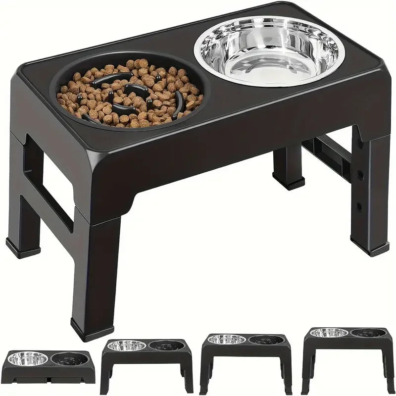 Premium Adjustable Raised Dog Feeder with Durable Stainless Steel & Anti-Gulping Slow Feeder Bowls - Perfect for All Sizes Dogs