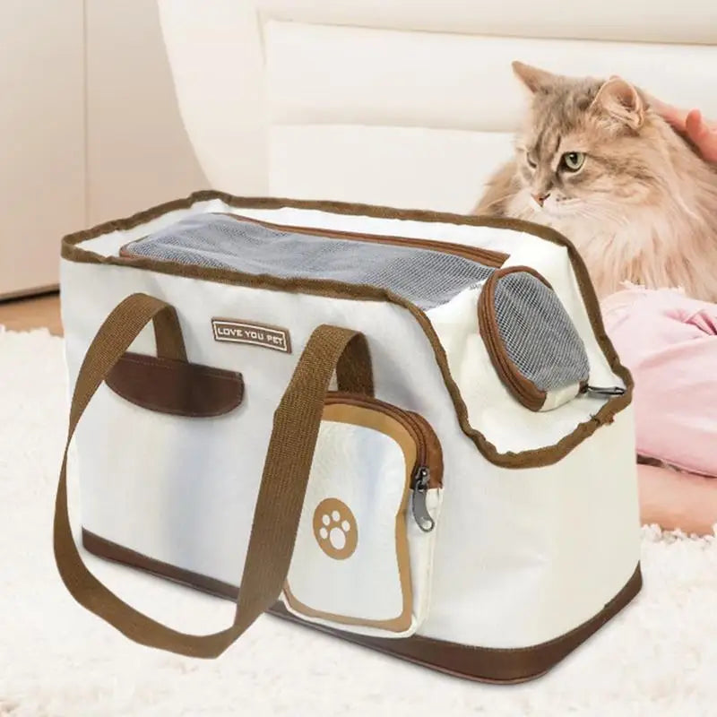 Pet Carrying Bag Pet Dog Carrier Bread-Based Bag Handheld Or Shoulder Sturdy Well-Ventilated Easy Load Bag For Small Medium Cats