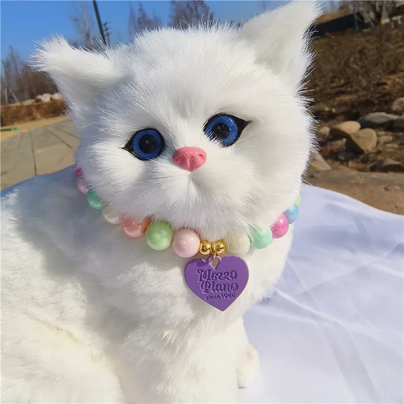 Simple Heart Letters Pendant Pet Pearl Necklace Cute Neck Decoration for Cat Puppy Dog High-grade Gift Cat Collar Pet Accessorie