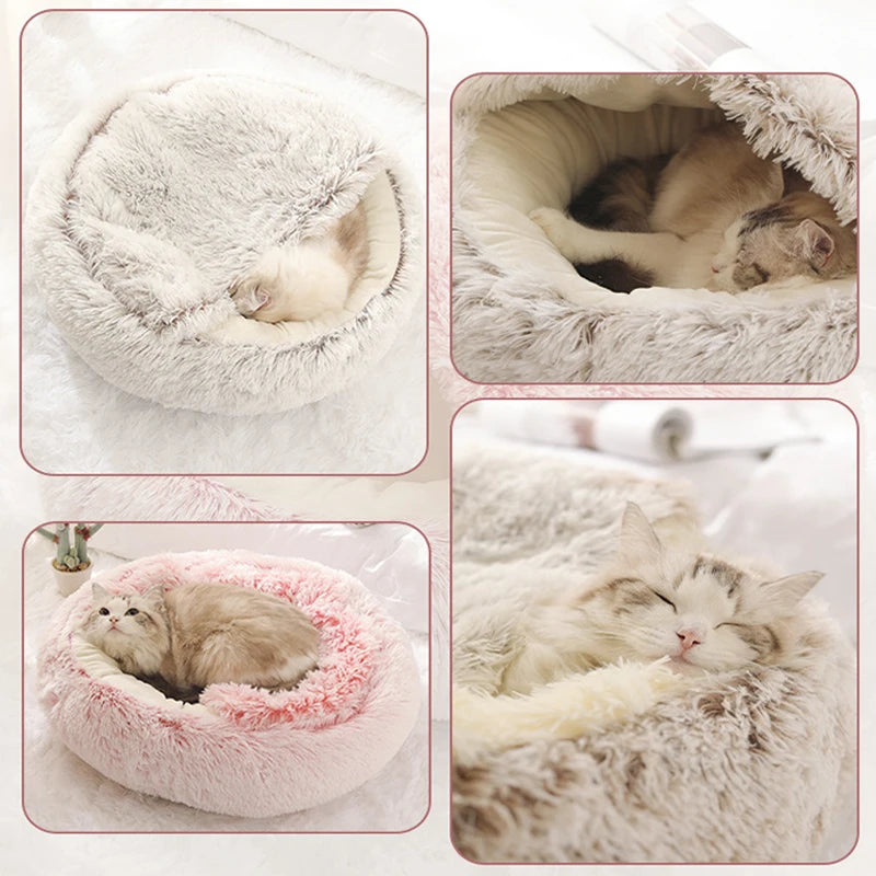 Soft Plush Pet Bed with Cover Round Cat Bed Pet Mattress Warm Cat Dog 2 in 1 Sleeping Nest for Small Dogs Winter Pet Stuff