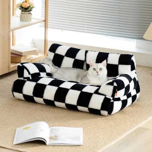 Mewoofun Pet Couch Bed 26×19×13 Inch Washable Cat Beds for Medium Small Dogs Cat up to 25 lbs Fluffy Cat Couch Black White